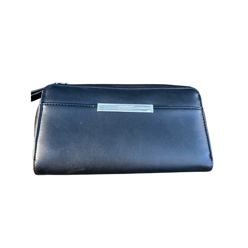 Nine West Black Faux Leather Zip Around Wallet Organizer Clutch Wristlet